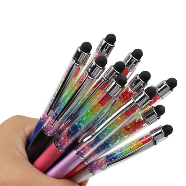 

ballpoint pens 3pcs creative rainrow crystal pen diamond stationery ballpen stylus touch 11 colors oily black refill 0.7mm, Blue;orange