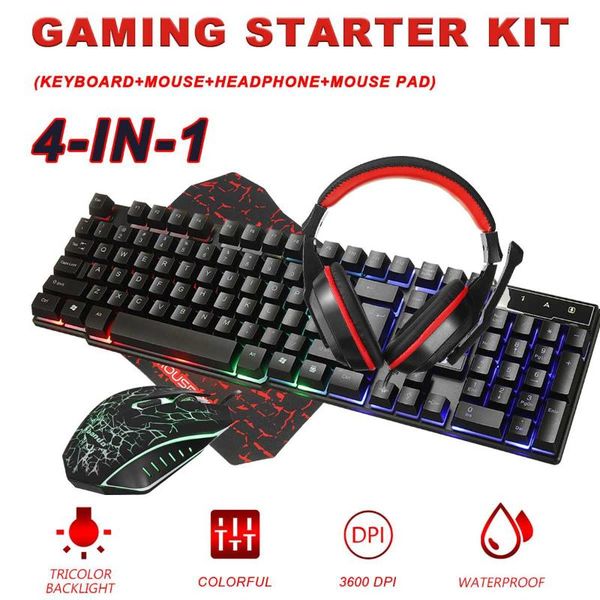 

keyboard mouse combos 4in1 gaming and wired backlight russian spanish gamer kit silent set for pc laptop