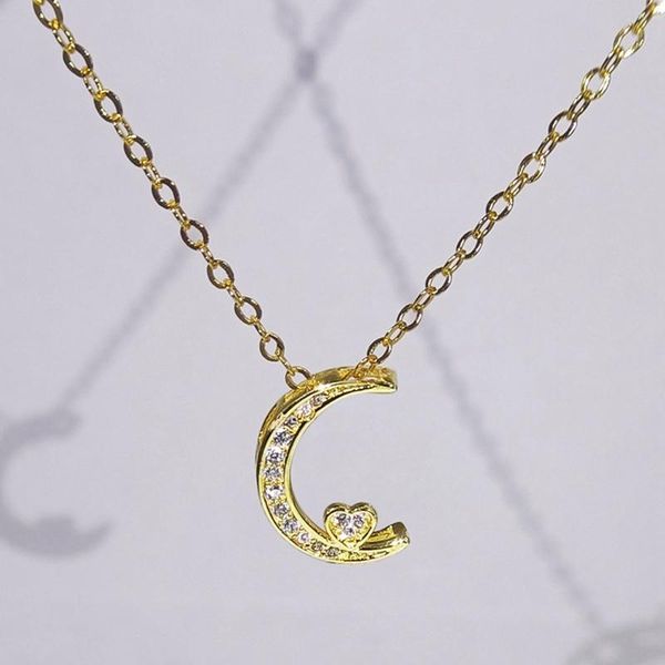 

pendant necklaces moon love heart necklace for women choker gold color crystal boho jewelry, Silver
