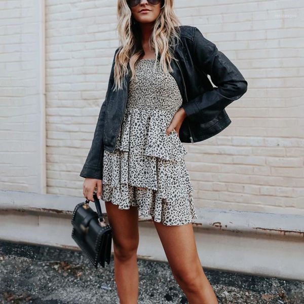 

casual dresses autumn leopard printed backless dress women's fashion pleated ruffle square collar long sleeve, Black;gray