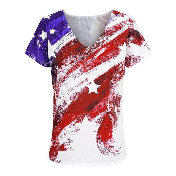 

female tee shirt ameriacn flag print short sleeve v neck summer tshirt women 2021 fashion casual loose t-shirt d30 women's, White