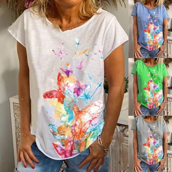 

women's t-shirt fashion women tie-dye butterfly print oversized casual loose o-neck short sleeve ropa mujer, White