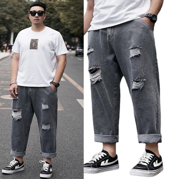 

men's jeans pants 2021 spring and autumn korean version of the trend holes slim nine-point feet, Blue