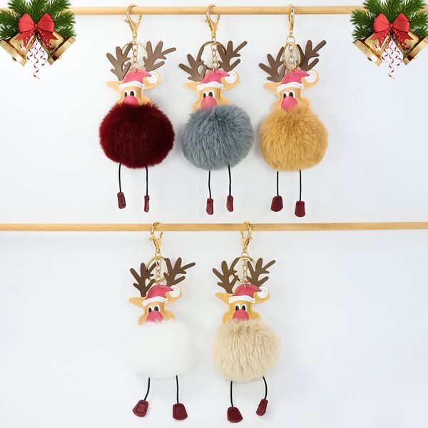 

cute santa claus elk imitation rex rabbit fur ball keychain pendant womans bag ornament christmas gift decoration, Slivery;golden