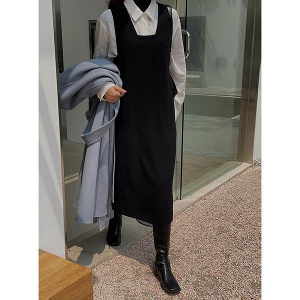 

Casual Dresses [Daihe] Autumn And Winter 2021 Temperament Korean Version Versatile Medium Length High Waist Wool Dress Women's M11248, Black;gray