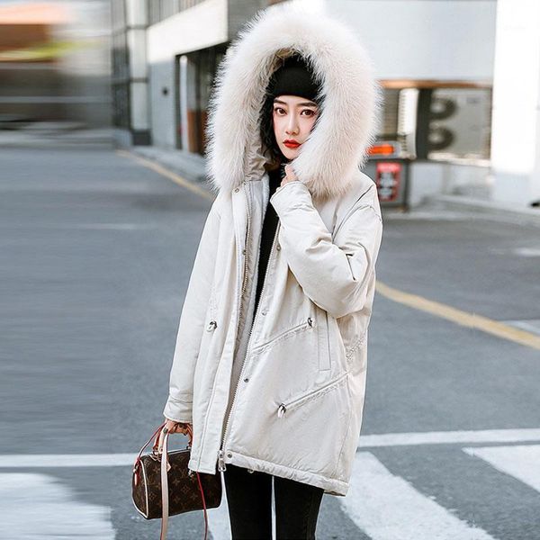 

women's down & parkas slim parker padded jacket women 2021 winter big fur collar warm outerwear large size loose cotton coat hooded fem, Black