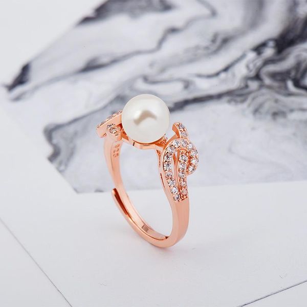 

cluster rings exquisite 14k gold ring female elegant white pearl for women wedding anniversary jewelry ajustable silver hand oranment, Golden;silver