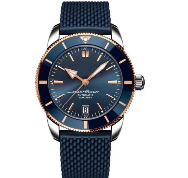 

wristwatches men automatic mechanical sapphire superocean stainless steel ceramic rotatable bezel rose gold silver blue rubber date watch, Slivery;brown