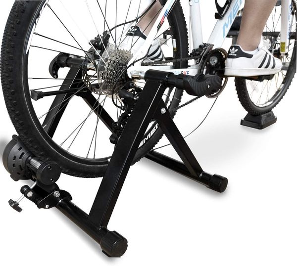 

balancefrom bike trainer stand steel bicycle exercise magnetic with front wheel riser block, black