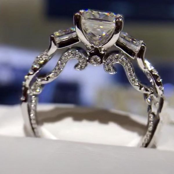 

cluster rings vintage princess cut lab diamond ring 925 sterling silver engagement wedding band for women bridal fine party jewelry, Golden;silver