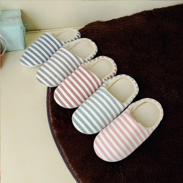 

autumn winter slippers for women plush striped home shoes lovers floor soft warm indoor pantuflas men woman, Black