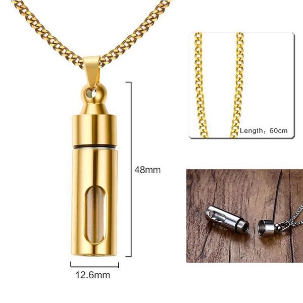 

pendant necklaces 1pc stainless steel glass tube cremation urn necklace ashes perfume bottle locket women men keepsake jewelry, Silver