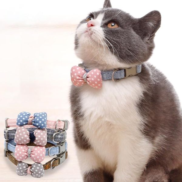 

cat collars & leads bow collar decorative fashion dots printed pet supplies necklace cute supply