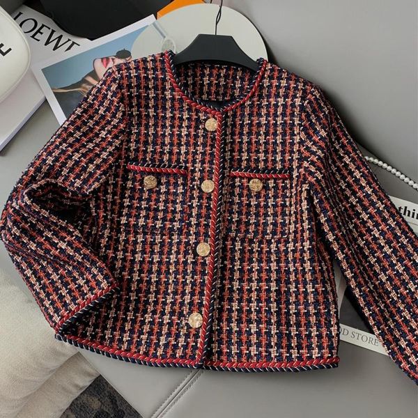 

women's jackets 2021 autumn french small fragrance tweed jacket coat women vintage plaid short female woven woolen outwear crop top, Black;brown