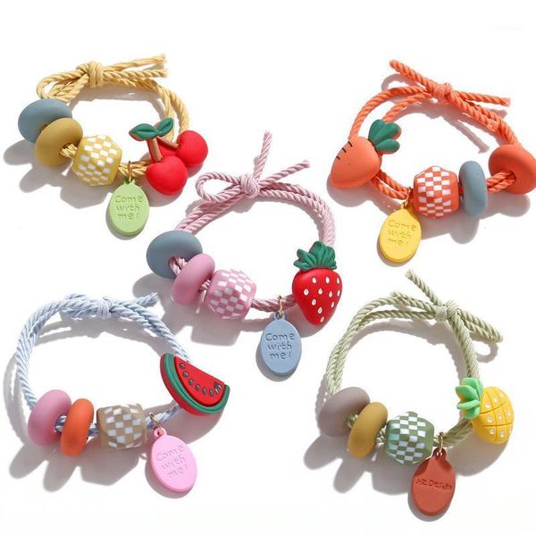 

hair accessories cute fruit loop children cartoon rope girls elastic scrunchies ponytail holder headdress, Slivery;white