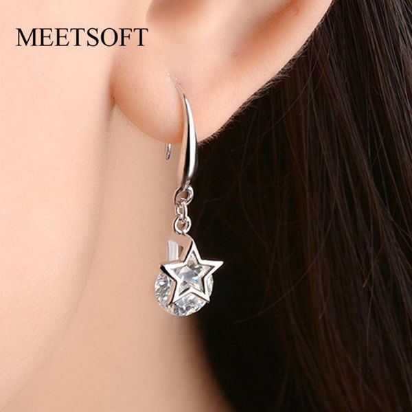 

silver prevent allergy fashion drop earrings for women trendy single crystal round hollow out jewelry gift dangle & chandelier