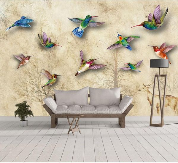 

wallpapers 8d modern minimalist european elk bird oil painting wallpaper for living room tv background bedroom 3d mural decor