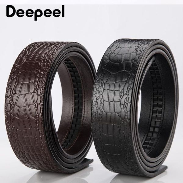 

deepeel 1pc 3.5cm*105-125cm embossed crocodile pattern first layer cowhide belt for men automatic buckle no buckles head belts, Black;brown