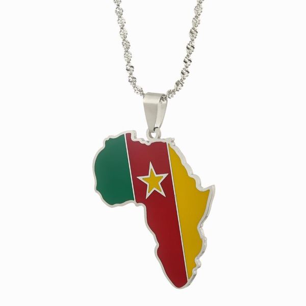 Correntes esmalte o esmalte unissex prata cor africa câmeros mapa bandeira pingentes colares para homens homens africanos jóias presentes