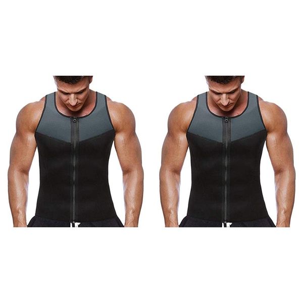 

women's shapers 2 pcs men shaper waist trainer brace gym belt tummy trimmer vest slimming cincher fitness shapewear weight loss l & xl, Black;white