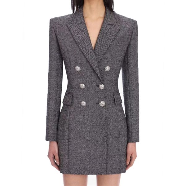 

high street est designer dress women's double breasted lion buttons notched collar 210521, Black;gray