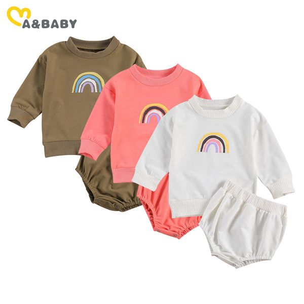 0-24 M Autunno Primavera Bambino Neonato nato Vestiti per bambina Set Manica lunga Arcobaleno Top Bloomer Shorts Abiti 210515