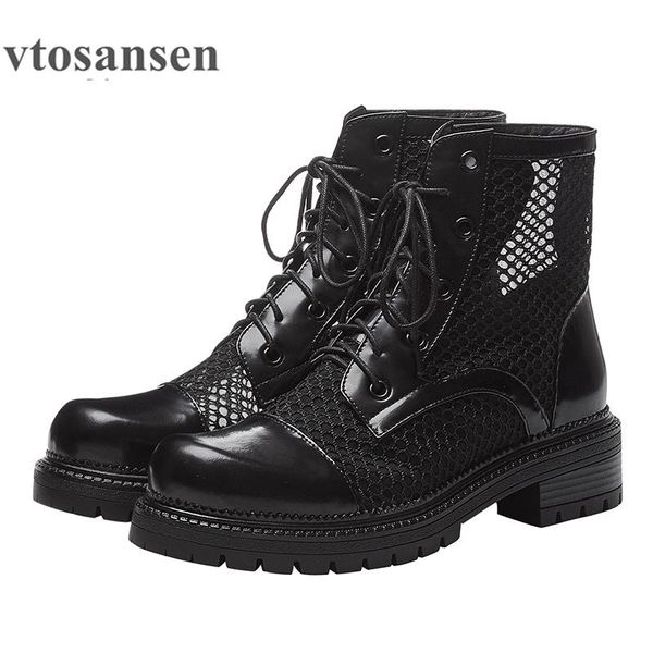 

boots shoeswhite ankle for women summer shoes hollow out chunky lace up black leather thick heels breathable drop ship