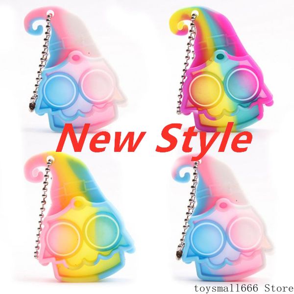 

stock tie-dye rainbow keychains push pop bubble fidget sensory toy cartoon silicone autism special stress reliever funny antistress decompre