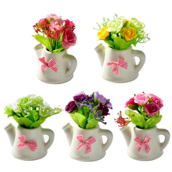 

artificial rose flowers fake flower for wedding garden farmhouse flores mini rose+ceramic small pot vase bonsai decorative & wreaths