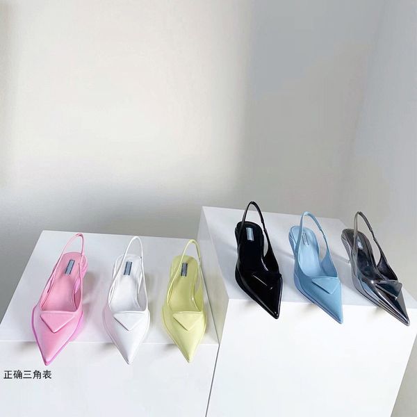 

factory p family triangle letter cat heel sandals women's line with pointy back empty high heels low heels women's shoes leather z, Black