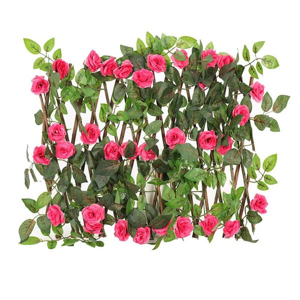 

fencing, trellis & gates multifunction wooden hedge stretchable fence flower leaves garden home decor outdoor with artificial rose patio bal