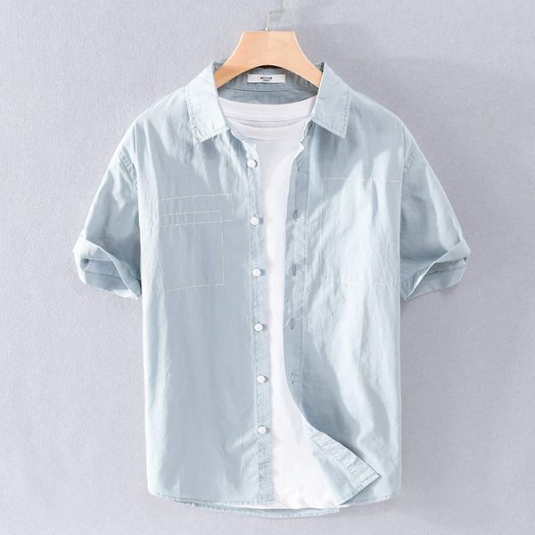 

men's casual shirts summer simple shirt youth short sleeve lapel, White;black