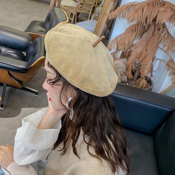 

corduroy beret female japanese octagonal hat solid color korean version of wild fashion trend autumn and winter retro painter ha berets, Blue;gray
