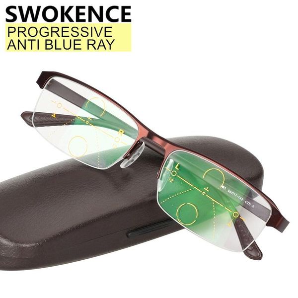 

progressive anti blue ray reading glasses women men half frame spectacles for presbyopia farsightedness eyeglasses r025 sunglasses, White;black