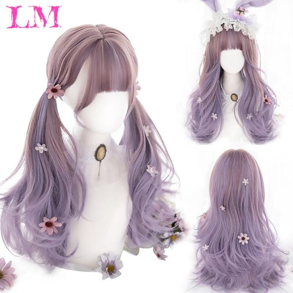 

synthetic wigs lm long colorful ombre cosplay lolita harajuku wig with bangs natural wavy pink purple blue daily, Black
