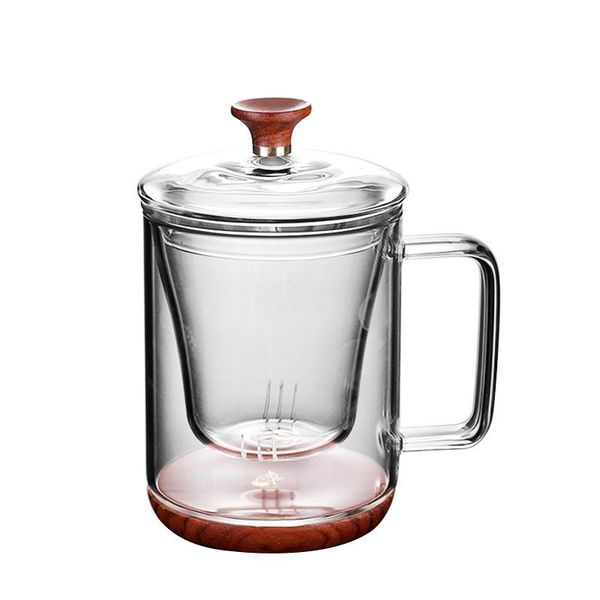 

wine glasses wood-base heat-resistant filter glass household tea separation office transparent bubble scented with cover handle