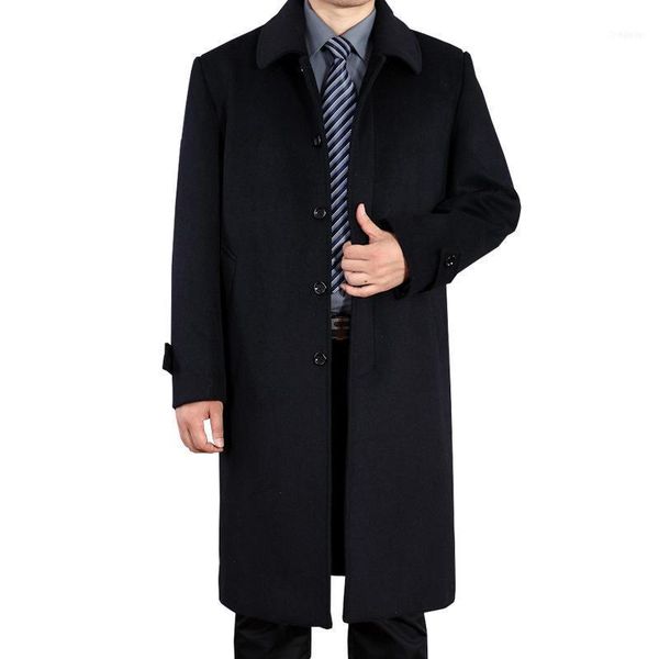 

fashion mens trench jacket warm winter turn-down collar long outwear smart overcoat casual male coat windbreaker men1, Tan;black