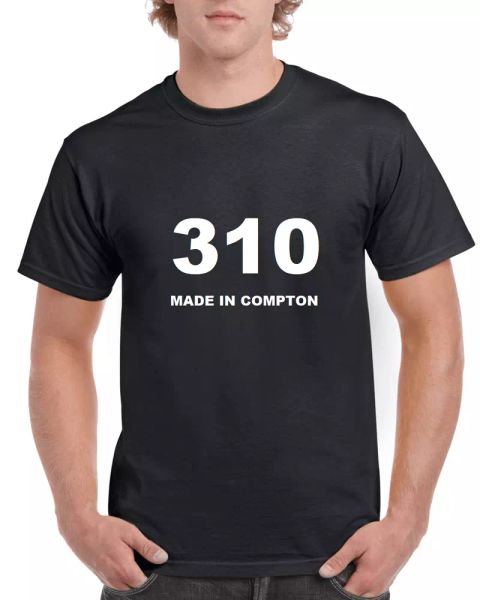 

310 made in compton t-shirt area code cali .a. california white black t-shirt