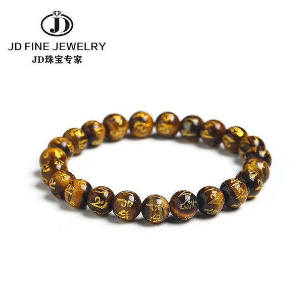

beaded, strands jd natural tiger eye stone with buddhist words bracelet round buddha bracelets healing mala meditation prayer yoga, Black