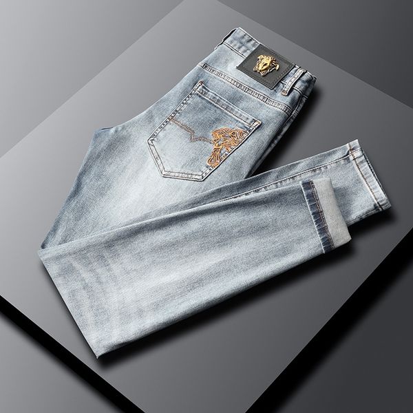 

2021 spring new family a blue simple fashion jeans long pants men's