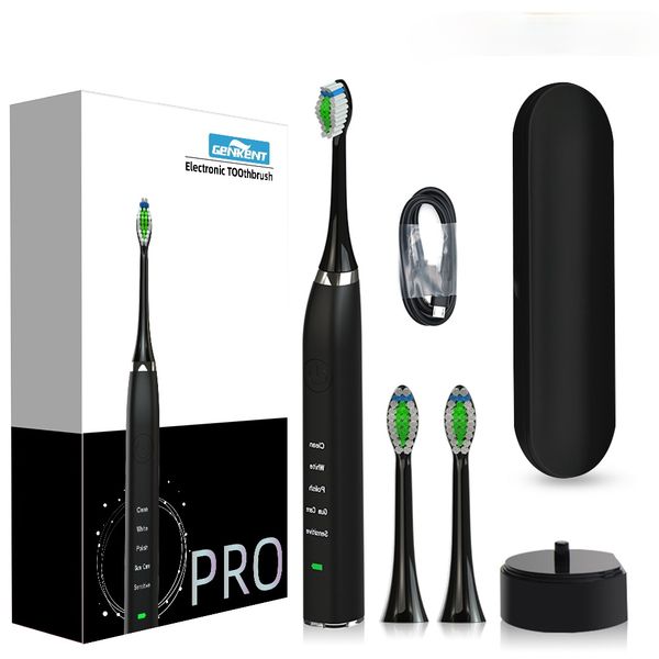 

Genkent Sonic Electric Toothbrush IPX7 Waterproof Cordless Rechargeable Toothbrush with 2 Replacement Brush Heads Black White