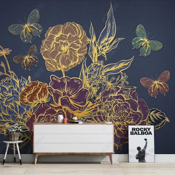 

custom 3d wallpaper golden embossed flower lines mural background wall murals non-woven plant luxury home decor fresco wallpapers