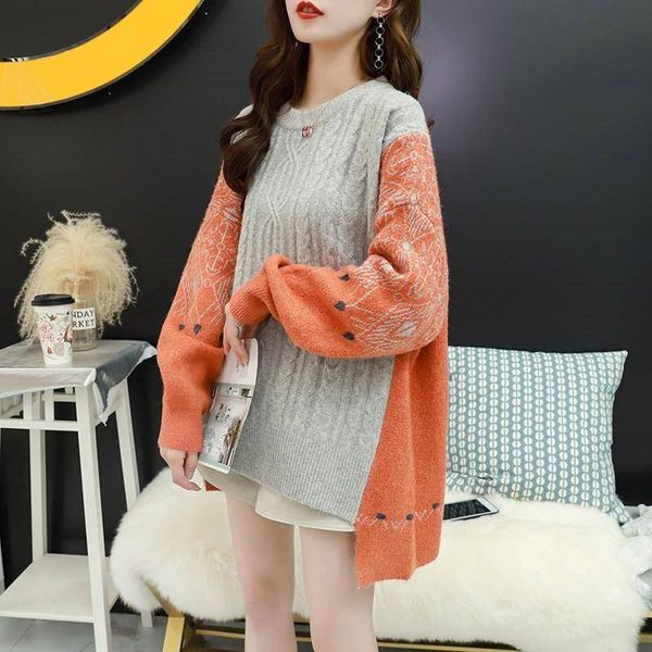 

[ewq] 2021 fashion knitted women's casual pullover korean style loose plus size outer wear thick ladies sweater qb565 sweaters, White;black