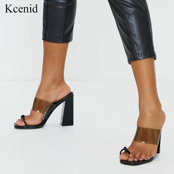 

slippers kcenid pvc jelly flip flop square heels women transparent strap high heel sandals toe pumps 411, Black