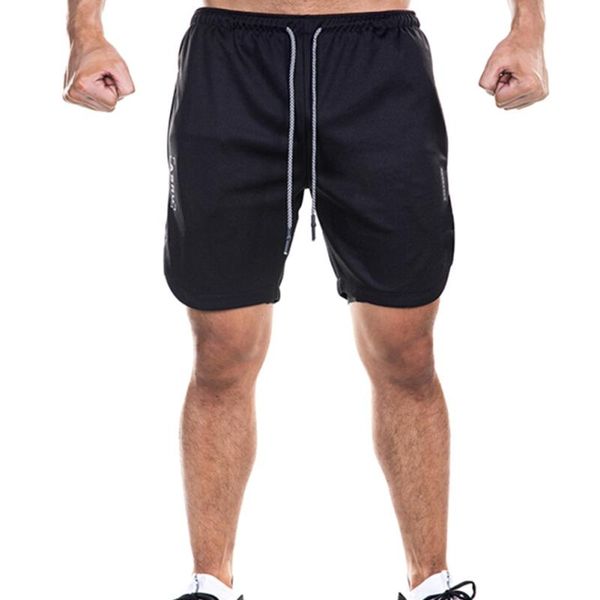 

double layer phone pocket running shorts gym fitness training quick dry beach man summer sports workout, Black;blue