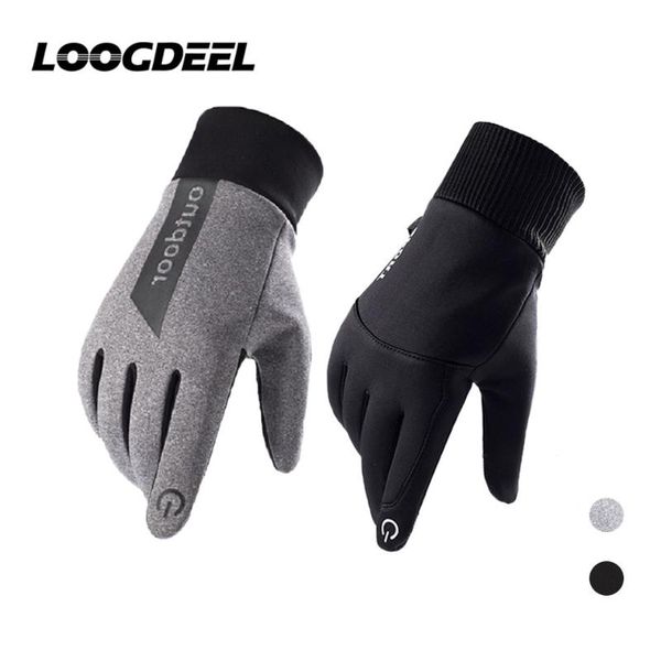 

cycling gloves loogdeel windproof waterproof outdoor sports curved finger technique palm slip touch screen design riding, Black