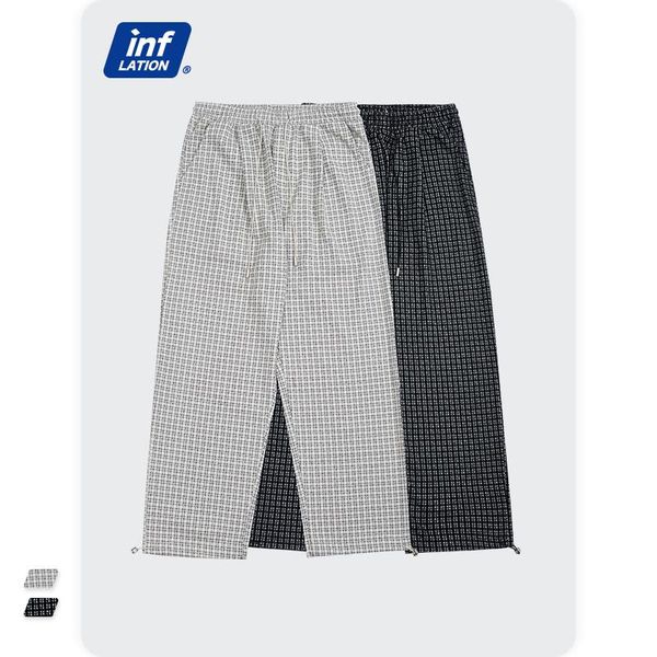 

men's pants inflation urban streetwear straight suit men casual plaid fashion elastic waist loose fit trousers 13090w21, Black