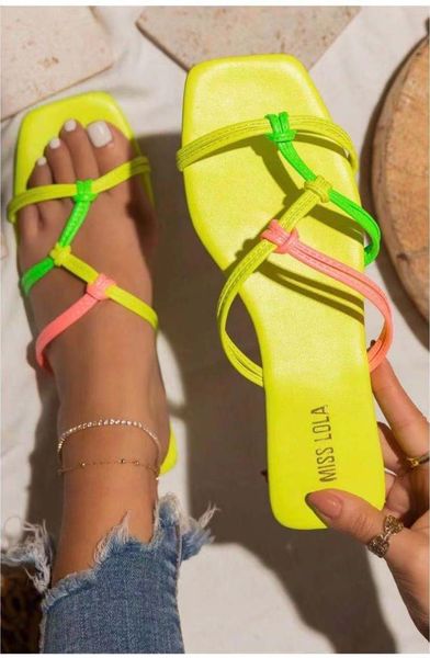 

candy color leather slippers women fashion flat shoes ins sandals beach 37-42, Black