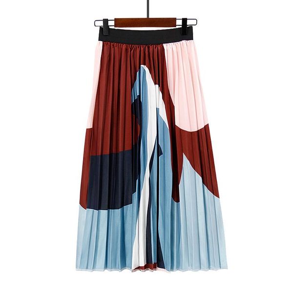 

skirts women striped long red white pleated 3d pattern printed 2021 female casual plus size s-3xl gms15, Black