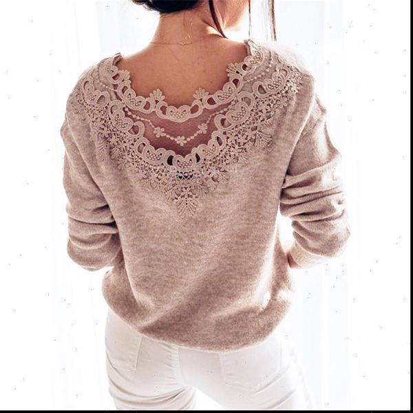 

elegant backless lace knitted women sweater long sleeve loose autumn winter warm ladies knitwear truien dames streetwear, White;black